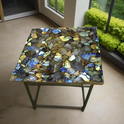 18" Labradorite Stone Coffee Table Top Gemstone Table For Corridor Table Decor
