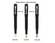 Osprey Milano -Solid Black Ebonite Fountain Pen with EEF/EF/F/M/B/BB nib choices