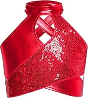 [Loodgao] Kids Girls Shiny Metallic Crop Tops Jazz Hip Hop Dance Costumes Stage Performance Outfits Modern Dancewear