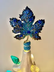 Ceramic Christmas Tree Custom Topper Maple Leaf Fall Blue Crystals Decor