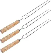 ibasenice 3pcs Stainless Steel Barbecue Fork Barbecue Forks Roasting Sticks Marshmallow Roasting Forks Marshmallow Sticks Wooden Random Color