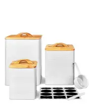 Kitchen Canisters for Countertop Set of 3 - White Metal Canisters Sets -