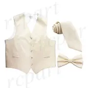New Men's ivory formal vest Tuxedo Waistcoat_necktie & bowtie set wedding prom