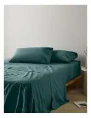 [Vue] Stonewashed Cotton Flat Sheet in Dusky Green