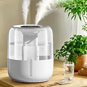 Air Humidifier, 4L Large Capacity USB Dual Spray Humidifier, Night Light, Three Spray Modes, Humidity & Mode Display, Auto Shut Off, Quiet, for Bedroom Babies Room Desktop Office (White)