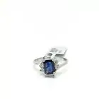 14k solid white gold emerald shape sapphire and diamonds ring