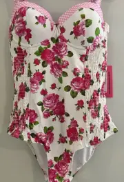 $128 Betsy Johnson Womens Size M Bandeau Underwire Bra Swimsuit Floral