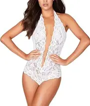 [Generic] Womens Halter Lingerie Floral Lace One Piece Sexy Bodysuit Mini Negligee for Boudoir Outfits