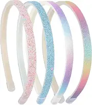 [Kifmurase] 4 Pieces Glitter Headband, Cute Glitter Non-Slip Plastic Headbands with Teeth, Rainbow Sparkling Thin Elastic Hair Band for Little Girls, Kids Cute Hair Bands