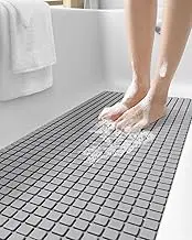 DEXI Bath Tub Shower Mat Non-Slip 16 x 39 Extra Long Bathtub Mats, Suction Cups, Drain Holes, Machine Washable Bathroom Bathmat, Grey