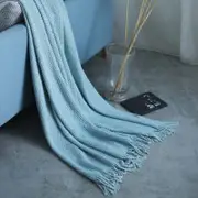120*240cm Cozy Decorative Knit Woven Throw Blanket Sofa Throw Bed Throw Bed Blanket - Blue