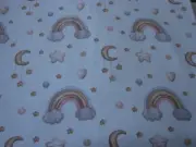 Soft Sky Clouds Rainbow Stars White Flannelette Cotton Fitted Cot Sheet Handmade