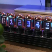 在飛比找樂天市場購物網優惠-時鐘 鬧鐘 鐘錶 RGB實木擬輝光管時鐘 LED電腦桌面創意