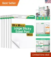 25 x 30 Inch Sticky Easel Pads, 6-Pack 30 Sheets/Pad Self-Stick Flip Chart Pa...