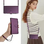 PONRFEKT for iPhone 13 Pro Phone Case,Flip Case Leather Wallet Case with 9 Card Holder Zipper Wallet with Lanyard Wristlet Protective Phone Cover,Purple