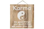 Willow & Silk Handmade Wooden 20cm 'Karma' Plaque Sign Wall Art/Home/Room Decor