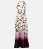 [Dries Van Noten] Dries Van Noten Printed silk twill maxi dress AU 10 white