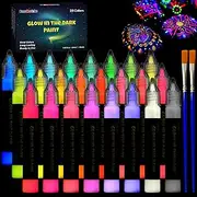 FansArriche Glow in the Dark Paint Markers, 24 Colors x 20 ml 3D Waterproof Acrylic Paint Markers, Glow in the Dark Paint Pens, Neon Fabric Paint Markers for Clothes, Canvas, Glasses