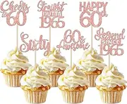 Pack of 24 60th Birthday Cupcake Toppers Glitter Straight Outta 1965 Cake Decoration Sixty Happy 60th Cake Decoration for Cheers on 60th Birthday Wedding Anniversary Party Cake Decoration Rose Gold