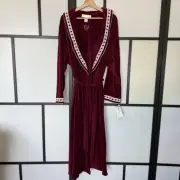 Eileen West Velvet Robe BurgundyWomens Large Embroidered HeirloomOld Money NWT