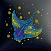 BEAUTIFUL Blue Sea Stingray EMBROIDERED 1 QUILT BLOCK