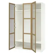 PAX / TONSTAD wardrobe combination, white/oak veneer glass, 150x60x236 cm