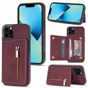 Zipper holster insert card phone case for iPhone 13/13pro max-Wine