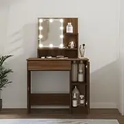 Elegant Dressing Table with LED Lighting, Brown Oak Finish, Engineered Wood, 86.5x35x136 cm - Modern Makeup Vanity with Storage