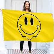Yelow Smiley Face Flag – Funny Flag – Smiley Face Banner - 110D polyester - Double Seam - 4 brass eyelets, large 5ft x 3ft