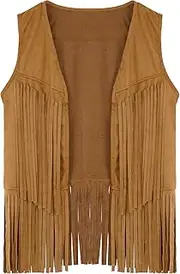 Pistha Womens Tassel Fringe Vest Sleeveless Western Cowgirl Vest 70s Costume Tops Hippie Jacket for Halloween