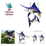 W10081 Blue Atlantic Marlin Sailfish Tiffany Style Stained Glass Window Panel...