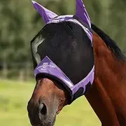 Harrison Howard Pro Luminous Horse Half Face Fly Mask Large Eye Space with Ears UV Protection for Horse Gentle Lavendar XL