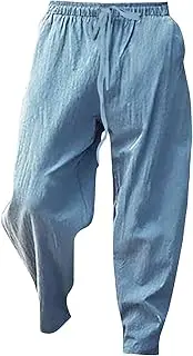 [Generic] Men's Cotton Harem Pants Casual Linen Beach Drawstring Sweatpant with Pockets Elastic Waist Yoga Trousers