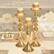 Set of 3 Wedding Flower Feather Ball Floral Stand Pillar Candle Holder Gold