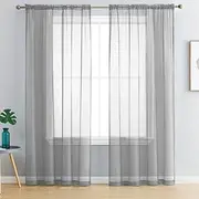 Set of 2 Luxton Light Grey Sheer Curtains, Rod Pocket Voile Curtain Panels 140x213cm (Light Grey Colour)