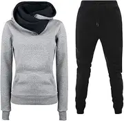 [Generic] Women Interview Clothes Set Set Autumn And Winter Hoodie Athletic Casual Pants Set Elegant Women Pants Suit (Black, XXXL)
