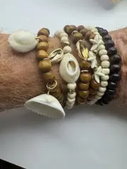 6 PC Handmade Ocean Style Bohemian Beaded Stretch Bracelet Coconut Shell Stacked