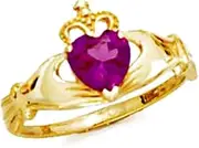 [JewelryWeb] 14k Solid Gold Love Heart Dark Pink Irish Claddagh Celtic Trinity Knot Ring Size 7.0 Statement-Ring for Women