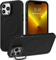 GUAGUA for iPhone 13 Pro Max Case, Built-in Camera Stash Stand, Compatible with MagSafe, Non Magnetic, Military-Grade Protection, Hard PC Backboard Interlayer with Soft Edge, Black