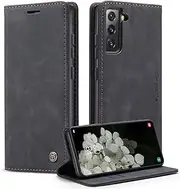 Cracedily for Samsung Galaxy S22 Case, Flip Wallet Leather Case with Card Holder Magnetic Closure Shockproof Kickstand Protective Phone Cases Cover for Galaxy S22,Black