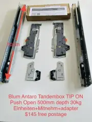 BLUM Tandembox Antaro TIP ON ( Push Open) Blumotion. 500mm Depth 30kg With Kits