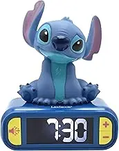 Lexibook, Disney Stitch, Night Light Alarm Clock, Sounds & Melodies, Backlit LCD Display, Luminous, Snooze, Blue, RL800D