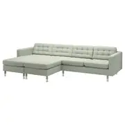 LANDSKRONA 4-seat sofa with chaise longues, Gunnared light green/metal