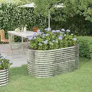 VRAXO Garden Raised Bed Powder-Coated Steel 152x80x68 cm Silver -9.88KG,318952