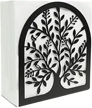 Fobule Napkin Holder for Tables, Vintage Metal Freestanding Tissue Dispenser, Black Cast Iron Vertical Tabletop Paper Napkin Holder Stand for Dinner Home Kitchen Restaurant Picnic Party (Tree of Life)