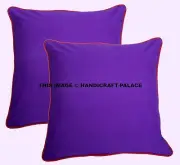 2 PC Indian Cotton Cushion Cover Solid Plain Ethnic Sofa Decor Pillow Cover