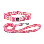Olahibi Dog Collar and Leash Set, Cute Pink Daisy Pattern, Polyester Material...