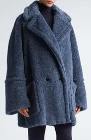 Max Mara Tedgirl 1 Alpaca, Virgin Wool & Silk Short Coat in Blue Jeans at Nordstrom, Size Large