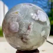 436G Natural Sakura Flower Agate QUARTZ Sphere Crystal Ball Healing