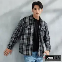 在飛比找momo購物網優惠-【JEEP】男裝 百搭格紋寬版長袖襯衫外套(黑)